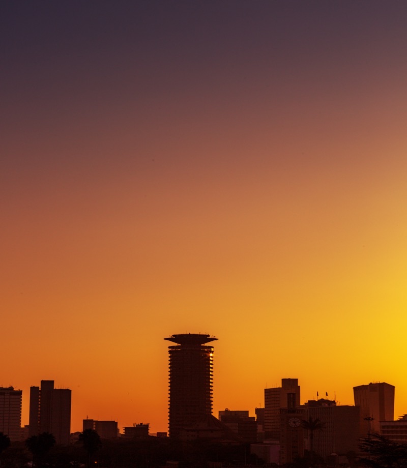 The Nairobi skyline at sunset, with the Kenyatta International Convention Centre at its centre